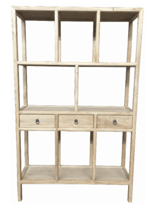 Recycled Elm Bookshelf Display w Drawers Halvorsen Interiors